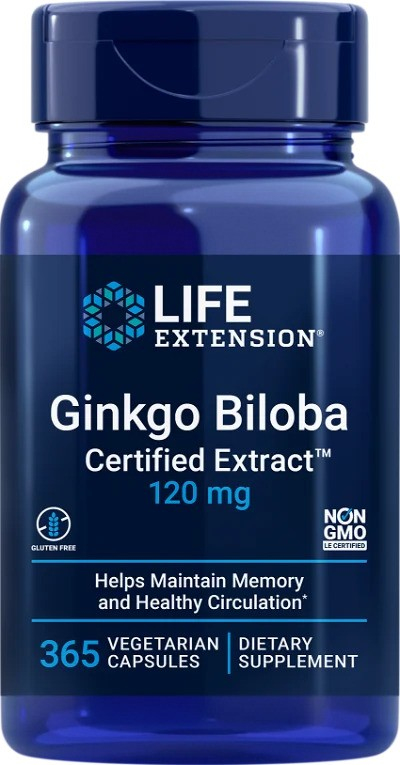 Life Extension Ginkgo Biloba Certified Extract 120 mg -  365 vegetariánských kapslí