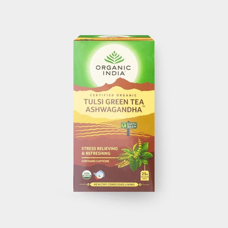 Čaj Tulsi se zeleným čajem a ašvagandou BIO, 25 sáčky - Bio - Datum minimální spotřeby 8.6.2023