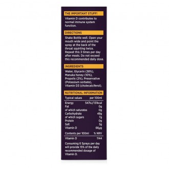 Manuka Doctor Vitamin D sprej s manukovým medem a propolisem 100 M.E.D. 20 ml