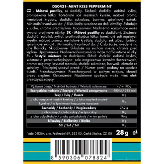 MINT KISS - silně mátové osvěžující pastilky bez cukru - peppermint 28 g
